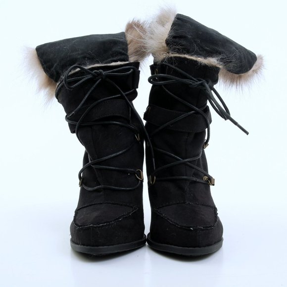 Chinese Laundry Faux Fur Lace Up Heeled Boots in Black Women Size 5.5 - Picture 11 of 12
